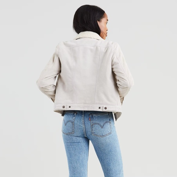 Levi’s Premium Suede Sherpa Trucker Jacket S Small Beige Tan - Picture 9 of 9